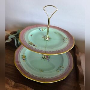 Vintage Adams Calyx Ware 2 Tiered Serving Plates in the Lowestoft Pattern